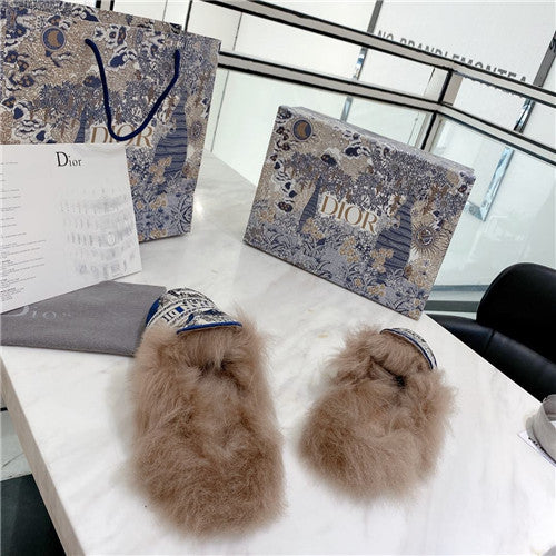 High Quality Luxury Dior Fur Slippers – Style 12486 product detail