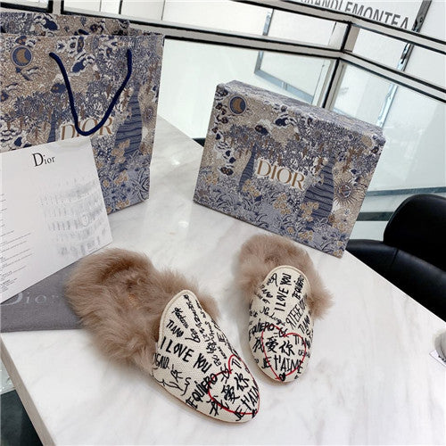 High Quality Luxury Dior Fur Slippers