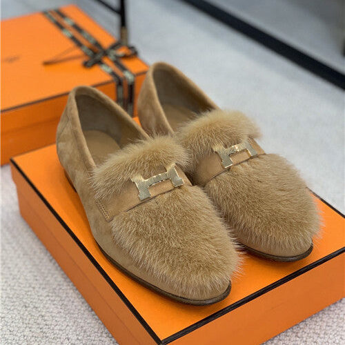 High Quality Luxury Hermes Mink Loafers Shoe