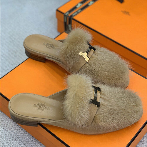 High Quality Luxury Hermes Mink Loafers Slippers product detail