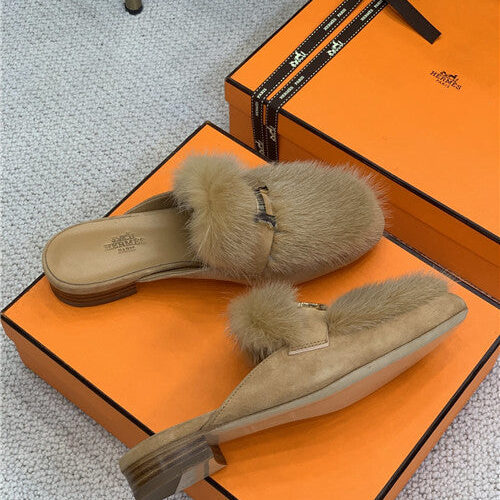 High Quality Luxury Hermes Mink Loafers Slippers alternate view