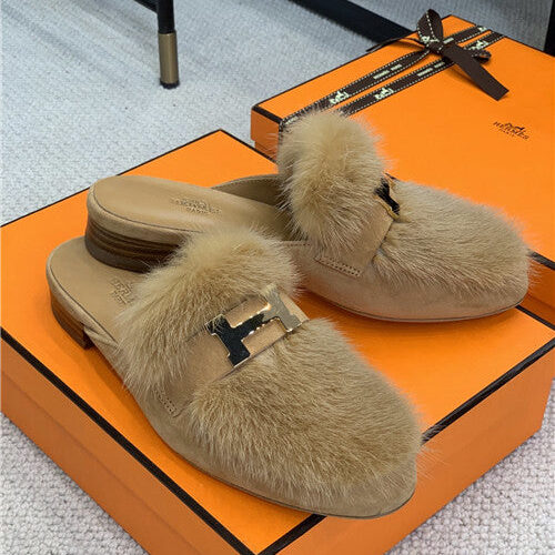 High Quality Luxury Hermes Mink Loafers Slippers product detail