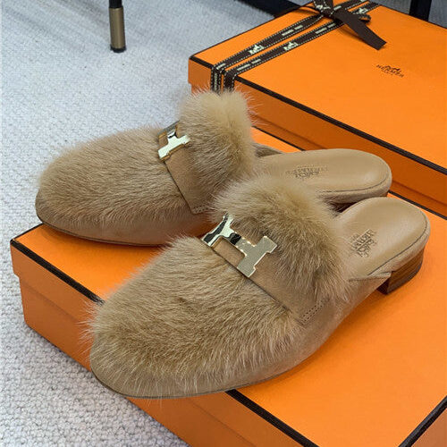 High Quality Luxury Hermes Mink Loafers Slippers product detail