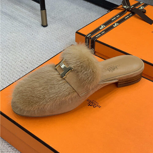 High Quality Luxury Hermes Mink Loafers Slippers product detail