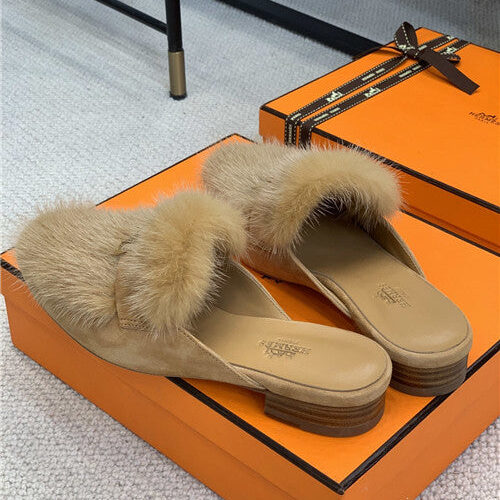 High Quality Luxury Hermes Mink Loafers Slippers product detail