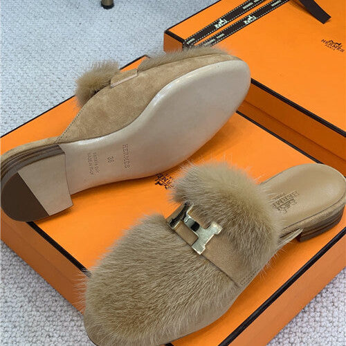 High Quality Luxury Hermes Mink Loafers Slippers product detail