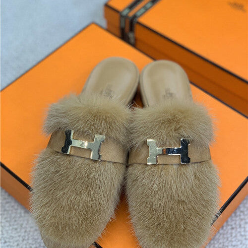 High Quality Luxury Hermes Mink Loafers Slippers product detail
