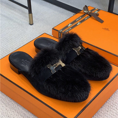 High Quality Luxury Hermes Mink Loafers Slippers – Style 77699