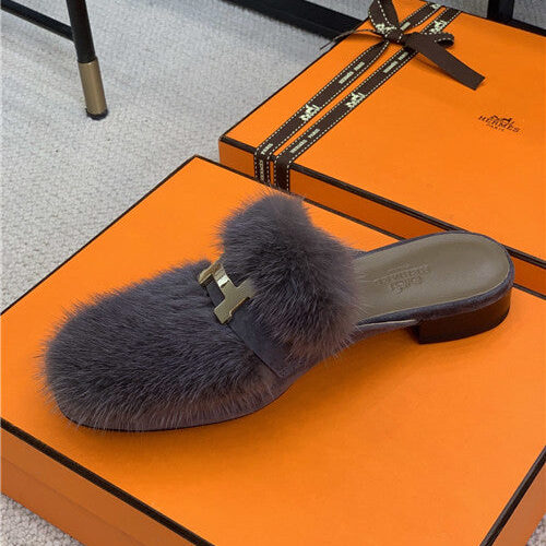 High Quality Luxury Hermes Mink Loafers Slippers – Style 43235 product detail