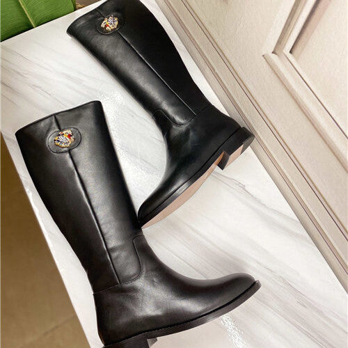 High Quality Luxury Gucci Leather Boot With Tiger Head alternate view