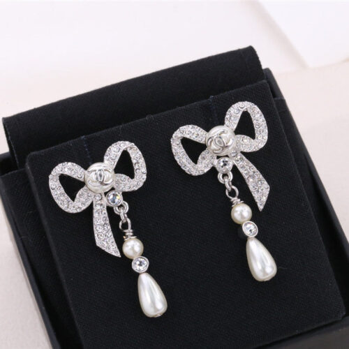 High Quality Luxury Chanel Ribbon Bow Earrings
