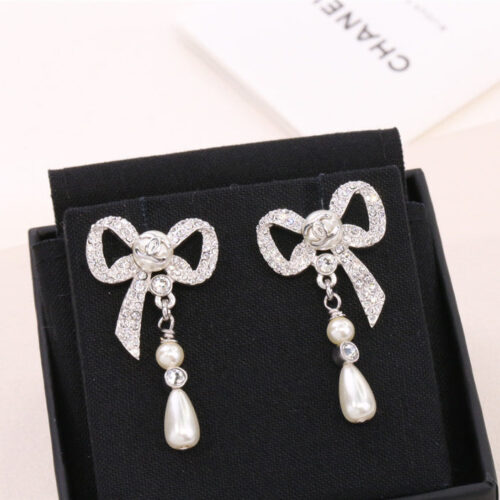 High Quality Luxury Chanel Ribbon Bow Earrings alternate view