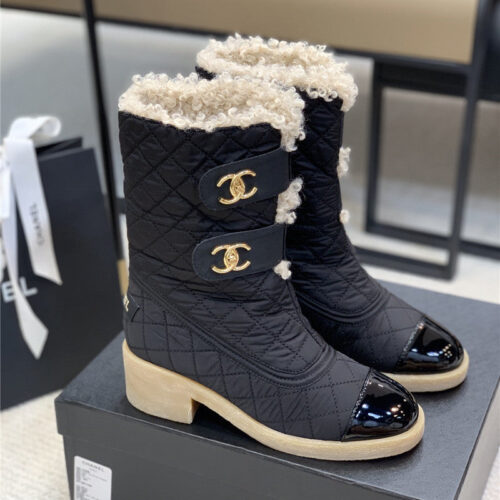 High Quality Luxury Chanel Diamond Down Wool Ankle Boots