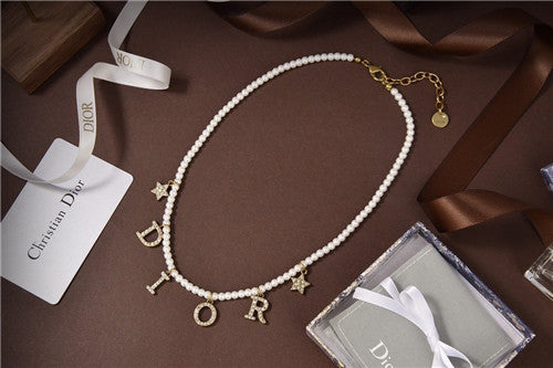 High Quality Luxury Dior Letters Pearl Necklace