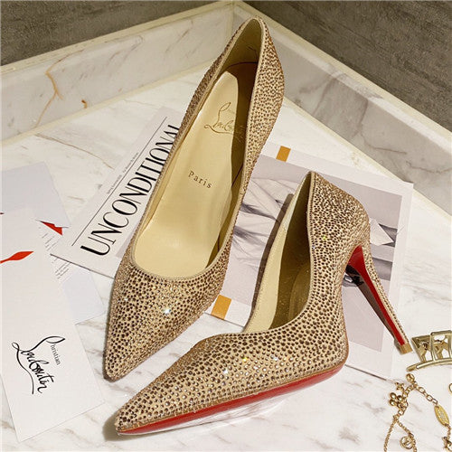 High Quality Luxury Christian Louboutin Diamond High Heels Gold