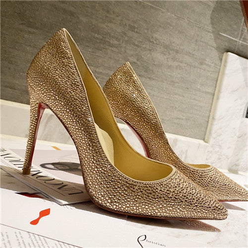 High Quality Luxury Christian Louboutin Diamond High Heels Gold alternate view