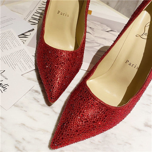 High Quality Luxury Christian Louboutin Diamond High Heels Red product detail