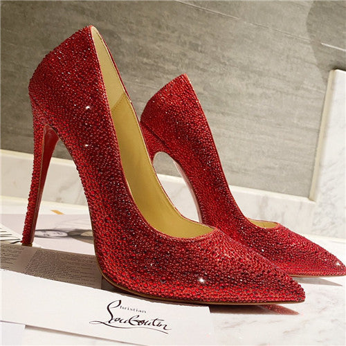 High Quality Luxury Christian Louboutin Diamond High Heels Red alternate view