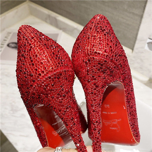 High Quality Luxury Christian Louboutin Diamond High Heels Red product detail