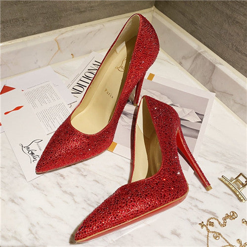 High Quality Luxury Christian Louboutin Diamond High Heels Red
