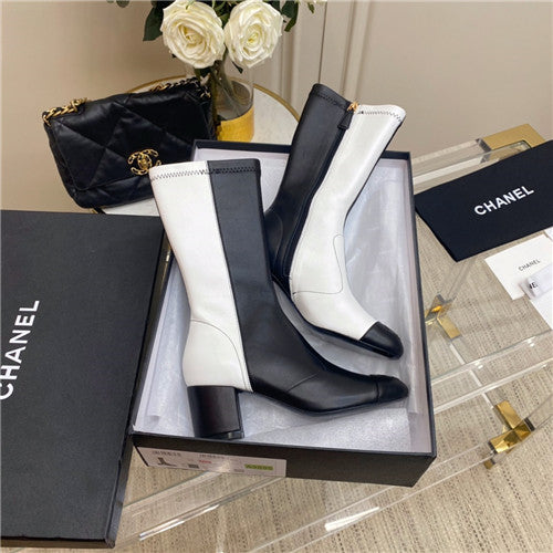 High Quality Luxury Chanel Black And White Ankle Boots
