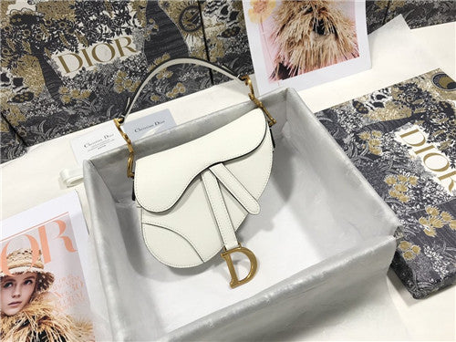 High Quality Luxury Dior Saddle Small Bag White