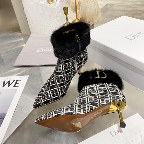 High Quality Luxury Dior Mink Fur Leather Ankle Boots – Style 09510