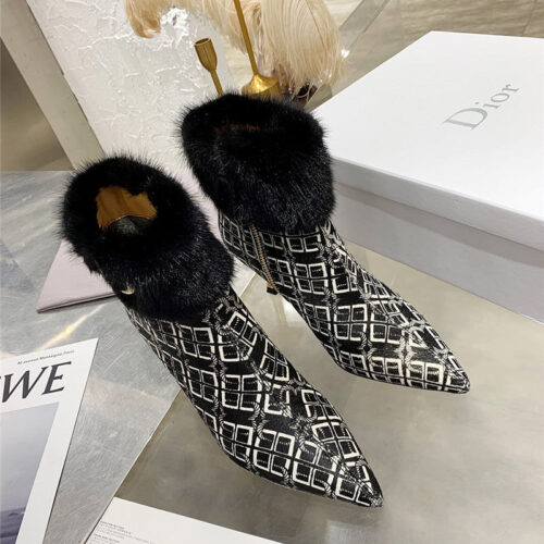 High Quality Luxury Dior Mink Fur Leather Ankle Boots – Style 09510 alternate view