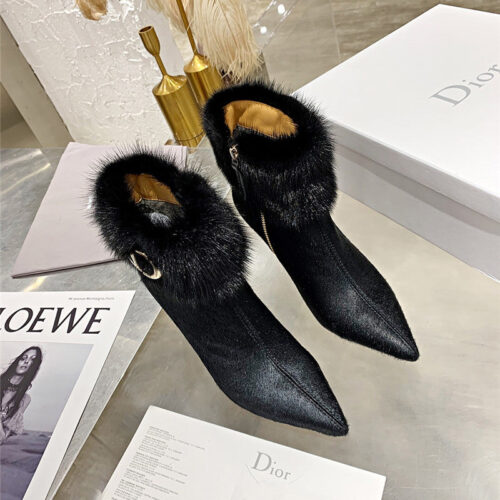 High Quality Luxury Dior Mink Fur Leather Ankle Boots alternate view