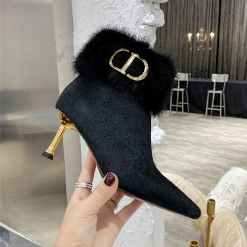 High Quality Luxury Dior Mink Fur Leather Ankle Boots product detail