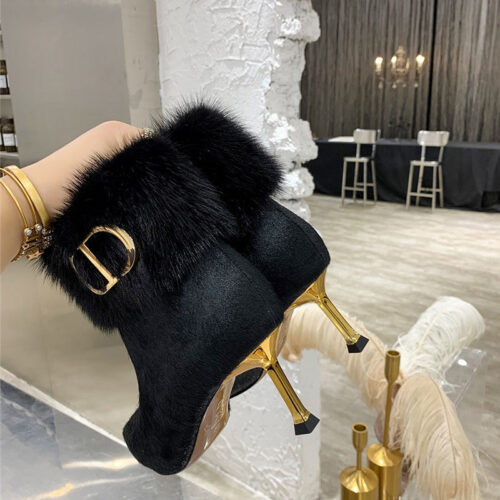 High Quality Luxury Dior Mink Fur Leather Ankle Boots product detail