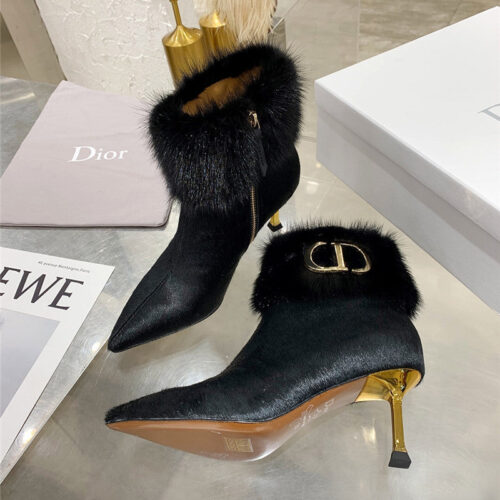 High Quality Luxury Dior Mink Fur Leather Ankle Boots