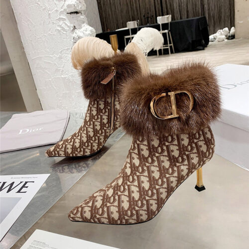High Quality Luxury Dior Mink Fur Leather Ankle Boots – Style 36646