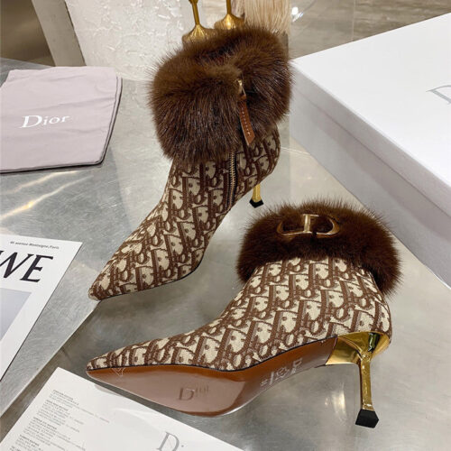 High Quality Luxury Dior Mink Fur Leather Ankle Boots – Style 36646 alternate view
