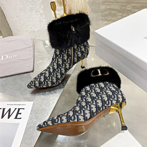 High Quality Luxury Dior Mink Fur Leather Ankle Boots – Style 64326