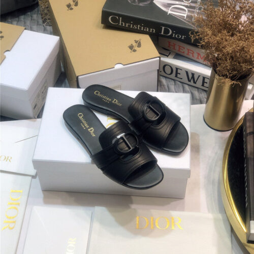 High Quality Luxury Dior Cd Letter Metal Logo Flat Hollow Sandals – Style 29606