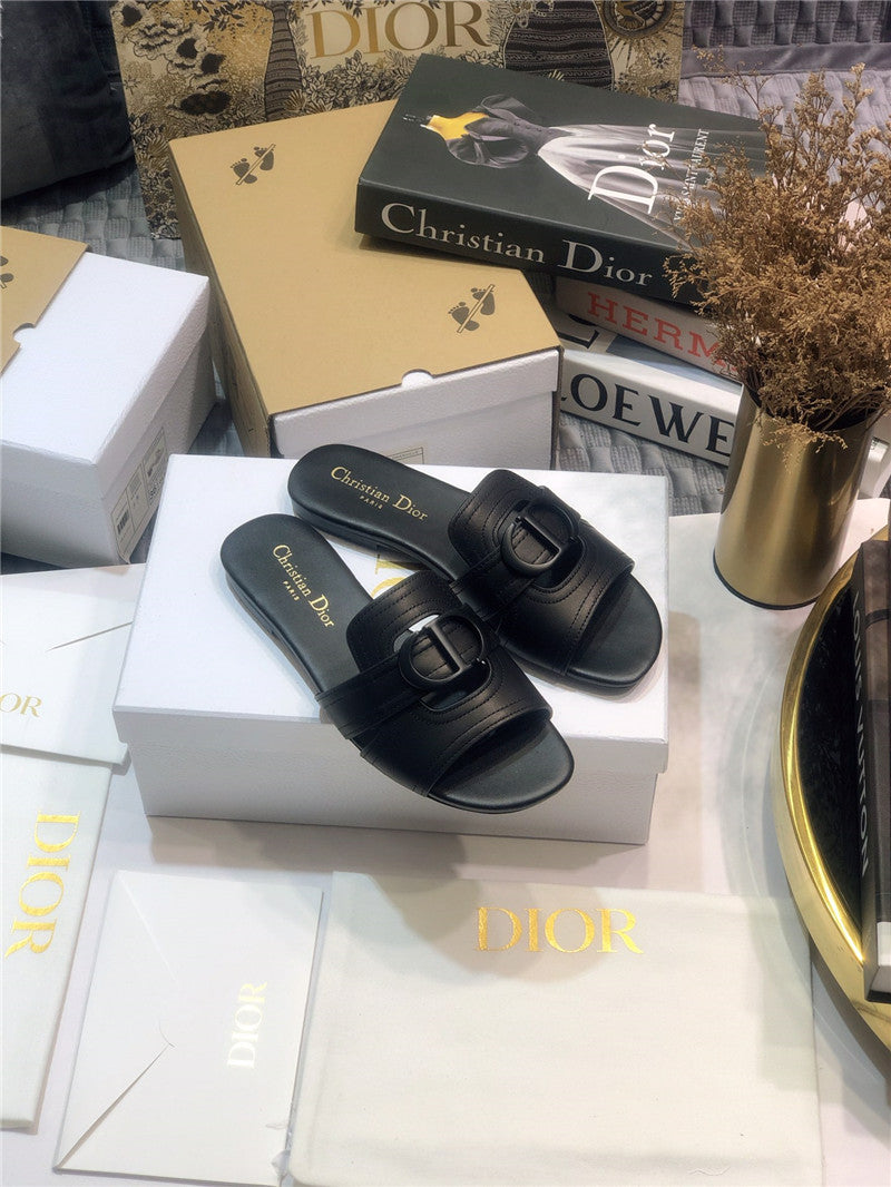 High Quality Luxury Dior Cd Letter Metal Logo Flat Hollow Sandals – Style 29606