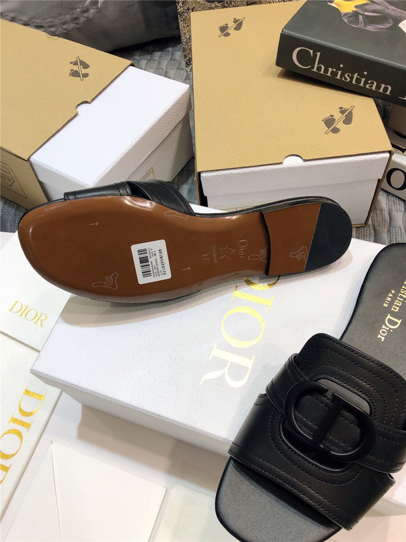 High Quality Luxury Dior Cd Letter Metal Logo Flat Hollow Sandals – Style 29606 product detail