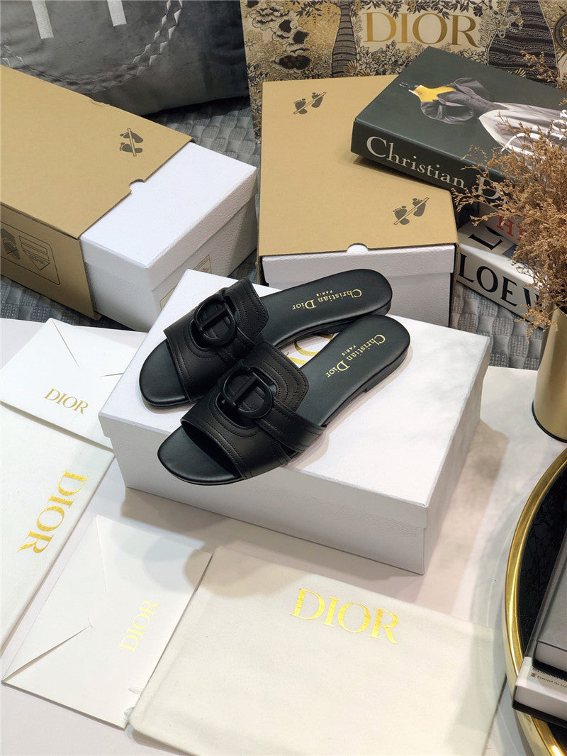 High Quality Luxury Dior Cd Letter Metal Logo Flat Hollow Sandals – Style 29606 product detail
