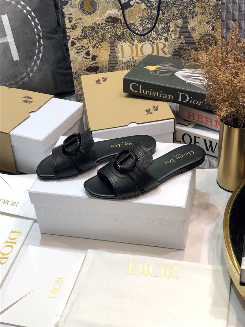 High Quality Luxury Dior Cd Letter Metal Logo Flat Hollow Sandals – Style 29606 product detail