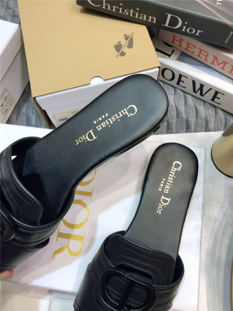 High Quality Luxury Dior Cd Letter Metal Logo Flat Hollow Sandals – Style 29606 product detail