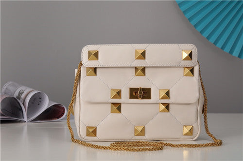 High Quality Luxury Valentino Roma Stud Mini Bag White