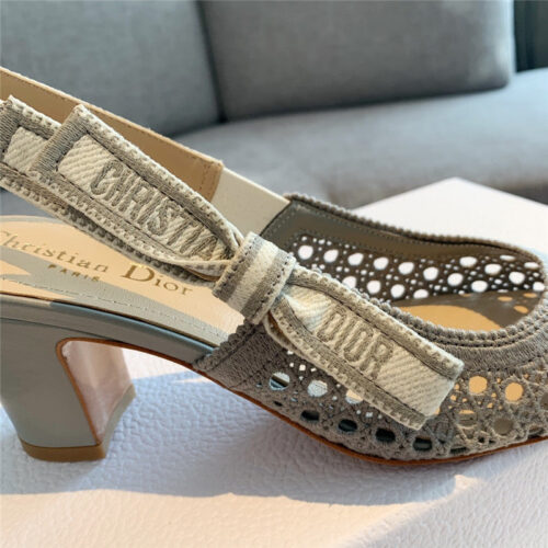 High Quality Luxury Dior New Hollow Lace Bow High-Heeled Sandals product detail