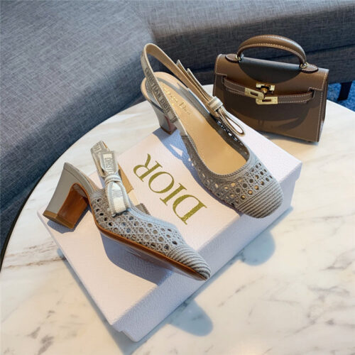 High Quality Luxury Dior New Hollow Lace Bow High-Heeled Sandals product detail