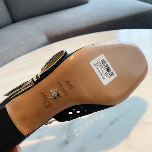 High Quality Luxury Dior New Hollow Lace Bow High-Heeled Sandals – Style 01254 product detail