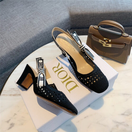 High Quality Luxury Dior New Hollow Lace Bow High-Heeled Sandals – Style 01254 product detail