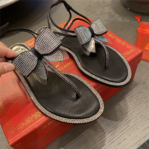 High Quality Luxury Rene Caovilla Flip Flops Bow Flat Sandals product detail