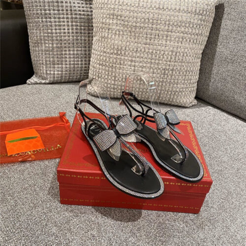 High Quality Luxury Rene Caovilla Flip Flops Bow Flat Sandals