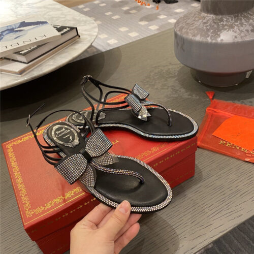 High Quality Luxury Rene Caovilla Flip Flops Bow Flat Sandals product detail