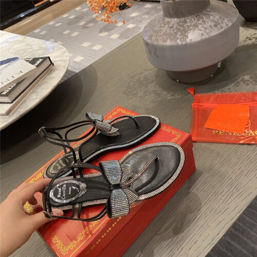 High Quality Luxury Rene Caovilla Flip Flops Bow Flat Sandals product detail